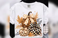 Leopard Pumpkin PNG, Checkered Fall Pumpkin PNG, Gingham Bow Product Image 4