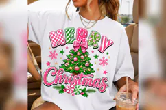 Merry Christmas PNG, Pink Green Christmas Tree Design Product Image 4