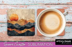 Boho Square Coaster Sublimation - Minimalist Landscape PNG Product Image 1
