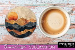 Boho Round Coaster Sublimation, Minimalist Landscape Design Product Image 1