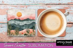 Boho Square Coaster Sublimation - Minimalist Landscape PNG Product Image 1