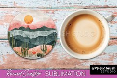 Boho Round Coaster Sublimation, Minimalist Landscape Design Product Image 1