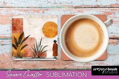 Boho Square Coaster Sublimation - Minimalist Landscape PNG Product Image 1