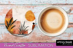 Boho Round Coaster Sublimation, Minimalist Landscape Design Product Image 1