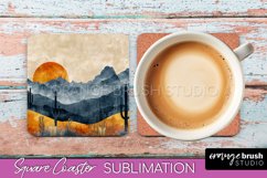 Boho Square Coaster Sublimation - Minimalist Landscape PNG Product Image 1