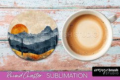 Boho Round Coaster Sublimation, Minimalist Landscape Design Product Image 1