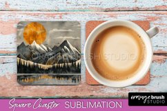 Boho Square Coaster Sublimation - Minimalist Landscape PNG Product Image 1