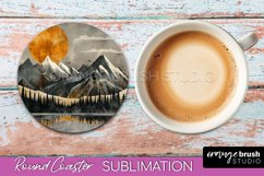 Boho Round Coaster Sublimation, Minimalist Landscape Design Product Image 1