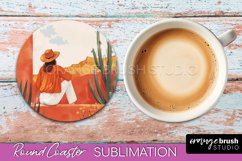 Boho Round Coaster Sublimation, Minimalist Landscape Design Product Image 1