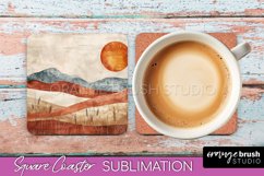 Boho Square Coaster Sublimation - Minimalist Landscape PNG Product Image 1