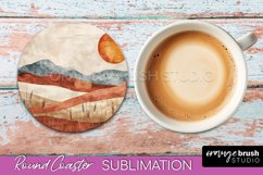 Boho Round Coaster Sublimation, Minimalist Landscape Design Product Image 1