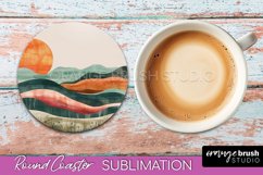 Boho Round Coaster Sublimation, Minimalist Landscape Design Product Image 1