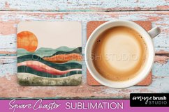 Boho Square Coaster Sublimation - Minimalist Landscape PNG Product Image 1