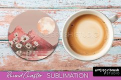 Boho Round Coaster Sublimation, Minimalist Landscape Design Product Image 1