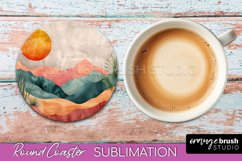 Boho Round Coaster Sublimation, Minimalist Landscape Design Product Image 1