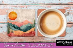Boho Square Coaster Sublimation - Minimalist Landscape PNG Product Image 1