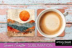 Boho Square Coaster Sublimation - Minimalist Landscape PNG Product Image 1