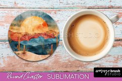 Boho Round Coaster Sublimation, Minimalist Landscape Design Product Image 1