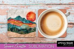 Boho Square Coaster Sublimation - Minimalist Landscape PNG Product Image 1