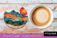Boho Round Coaster Sublimation, Minimalist Landscape Design Product Image 1