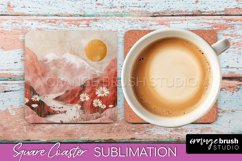 Boho Square Coaster Sublimation - Minimalist Landscape PNG Product Image 1