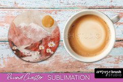 Boho Round Coaster Sublimation, Minimalist Landscape Design Product Image 1