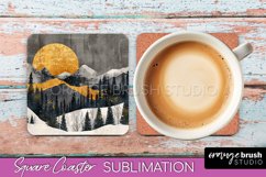 Boho Square Coaster Sublimation - Minimalist Landscape PNG Product Image 1