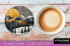 Boho Round Coaster Sublimation, Minimalist Landscape Design Product Image 1