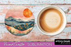 Boho Round Coaster Sublimation, Minimalist Landscape Design Product Image 1