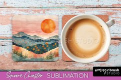Boho Square Coaster Sublimation - Minimalist Landscape PNG Product Image 1
