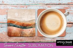 Boho Square Coaster Sublimation - Minimalist Landscape PNG Product Image 1