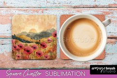 Boho Square Coaster Sublimation - Minimalist Landscape PNG Product Image 1