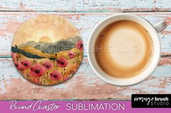 Boho Round Coaster Sublimation, Minimalist Landscape Design Product Image 1