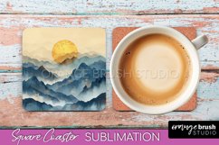 Boho Square Coaster Sublimation - Minimalist Landscape PNG Product Image 1