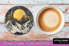 Boho Round Coaster Sublimation, Minimalist Landscape Design Product Image 1