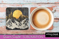 Boho Square Coaster Sublimation - Minimalist Landscape PNG Product Image 1