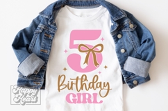 5th Birthday Girl SVG - Five Bow Birthday Girl PNG Product Image 5