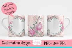 Photo mug template for sublimation, pink floral mug wrap Product Image 2