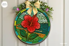 Hibiscus Flower Stained Glass Door Sign | Door Hanger | SVG Product Image 1