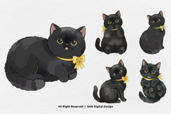 15 Bundle Watercolor Dark Cats Kitten Demon Devil Pet Product Image 5