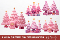 Merry Christmas Pink Tree Clipart Sublimation Product Image 1