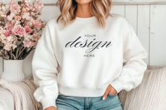 White Sweatshirt Mockup Photo 4 Designs, Woman Sweatshirt Product Image 5