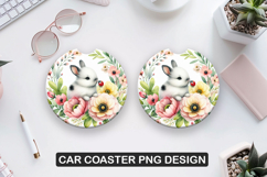 Floral Bunny Car Coaster Sublimation |Animal Coaster PNG Product Image 1