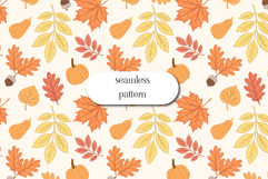 Autumn Harvest Seamless Pattern with Leaves and Pumpkins Product Image 1