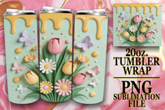 Joyful vibes 20oz tumbler wrap, 3D Flowers Product Image 1