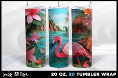 3D Flamingo Flower Tumbler Sublimation Wrap Design Product Image 1