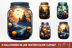 Halloween In Jar Watercolor Clipart Sublimation PNG Product Image 1