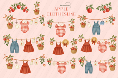 Watercolor Apple Clothesline Clipart, Autumn Red Apple Product Image 4