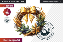 Cozy Autumn Wreath - Boho Farmhouse Fall Clipart PNG Product Image 1