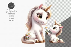 Mother's Day, Unicorn clipart, Flowers clipart, Product Image 1
